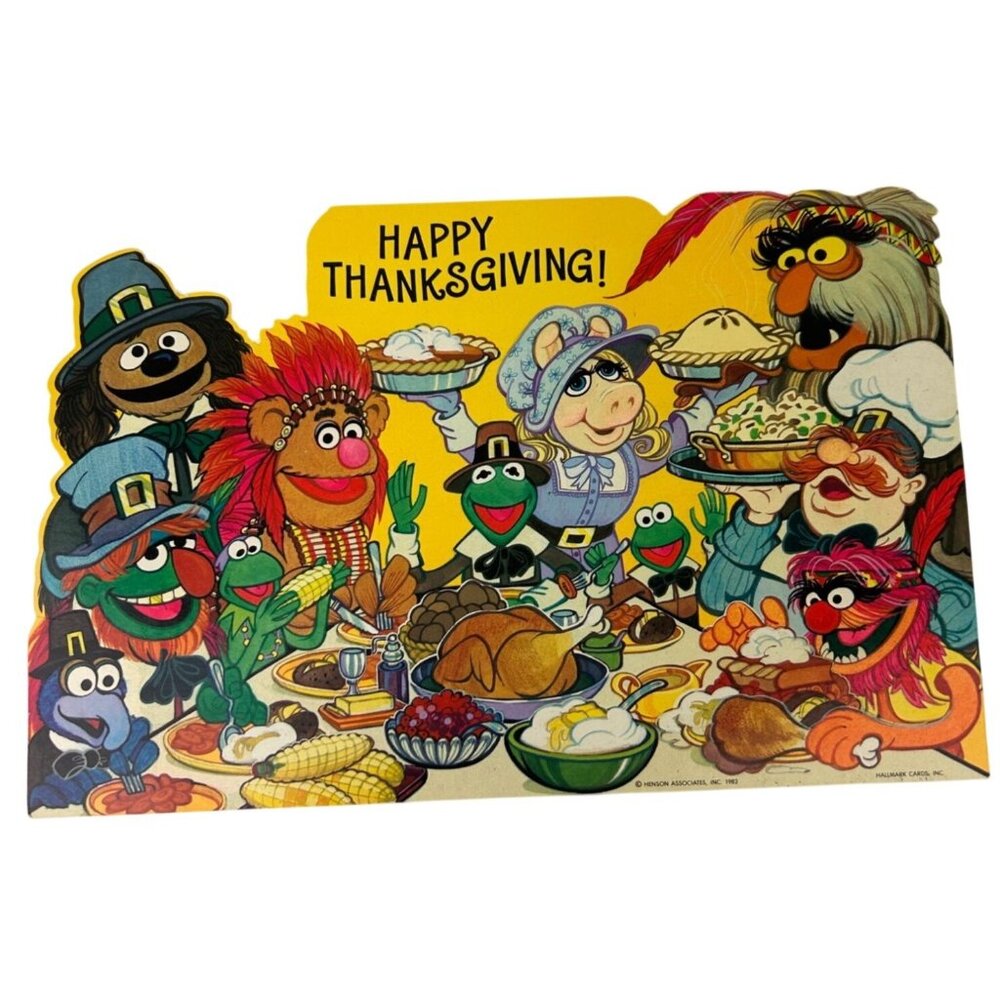 VTG Muppets 1982 Happy Thanksgiving Cardboard Art Window Cutout Fall Hallmark